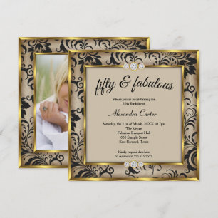 Invitación Fiesta Fabulosa de 50 Cumpleaños Foto Beige Negro 