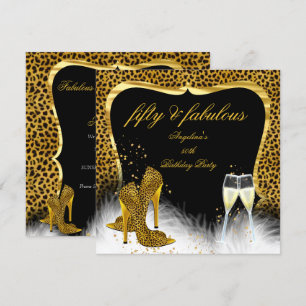 Invitación Fiesta fabulosa de los 50 Champán dorado Leopardo