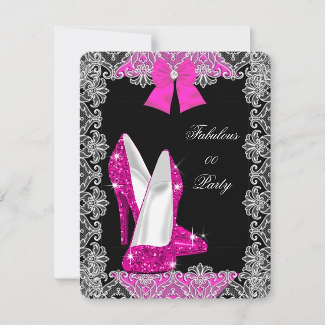 Invitación Fiesta Fabulosa Elegante Brillo Rosa Caliente Tacó (Anverso)