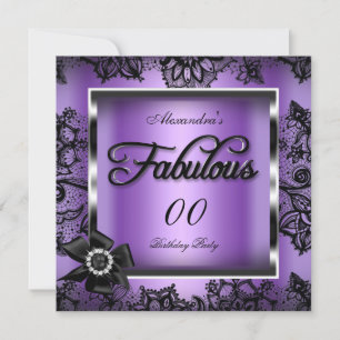 Invitación Fiesta Fabulosa Púrpura Damask Encaje Negro Perla