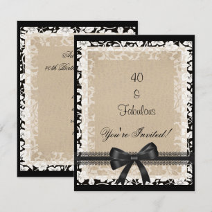 Invitación Fiesta Fabuosa 40 Cumpleaños Negro Blanco Beige Fl