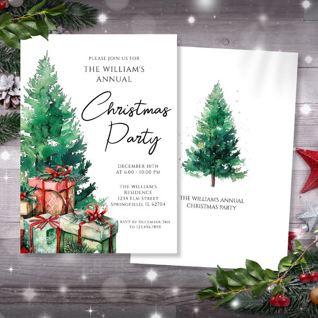 Invitación Fiesta Familiar de Árbol de Navidad Moderno y Eleg (Elegant Modern Christmas Tree Party Family Invitation)