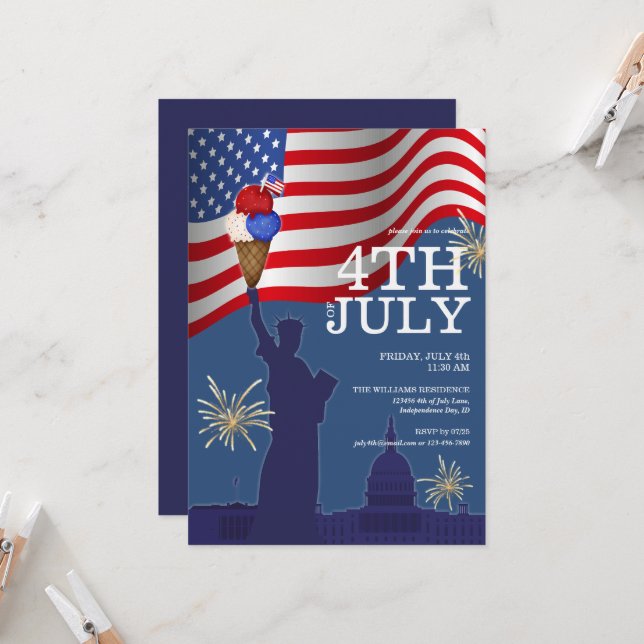 Invitación Fiesta Familiar de Helado y Barbacoa en la Piscina (Anverso/Reverso In Situ)