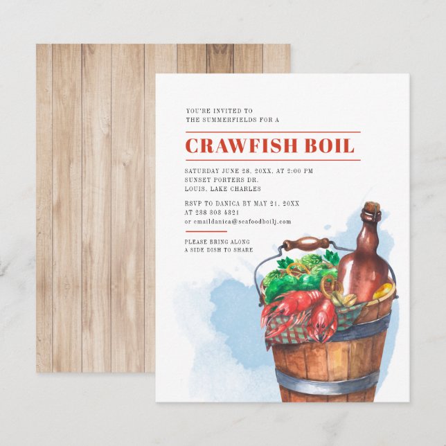 Invitación Fiesta Familiar de Mariscos de Verano para Hervir  (Anverso / Reverso)