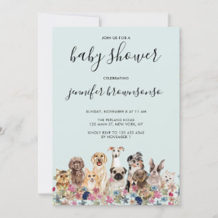 Invitación Fiesta Familiar de Mascotas para Bebé Perros