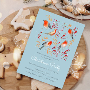 Invitación Fiesta Familiar de Navidad Pájaro Robín Rojo Lindo