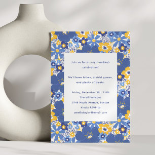 Invitación Fiesta Familiar Festiva Sencilla Floral Azul de Ja