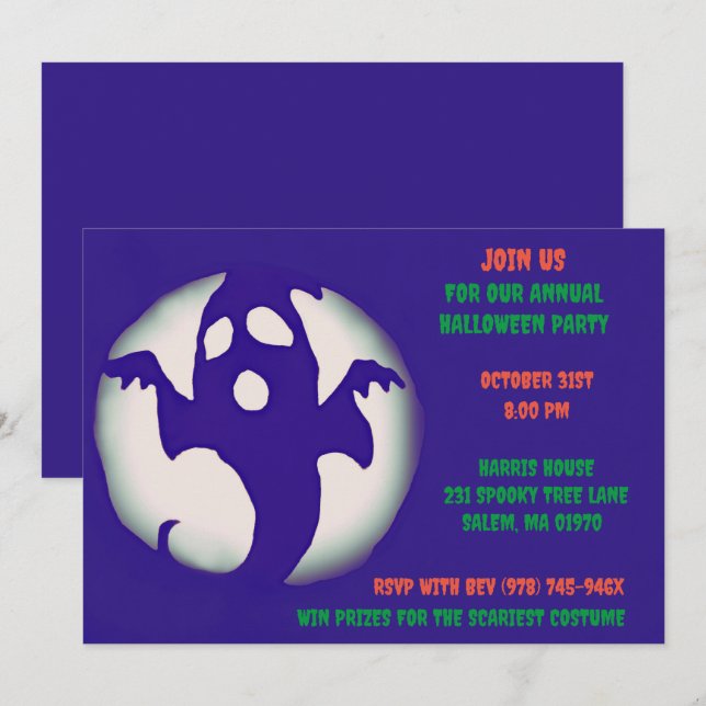 Invitación Fiesta fantasma Blue Purple Spooky Halloween (Anverso / Reverso)