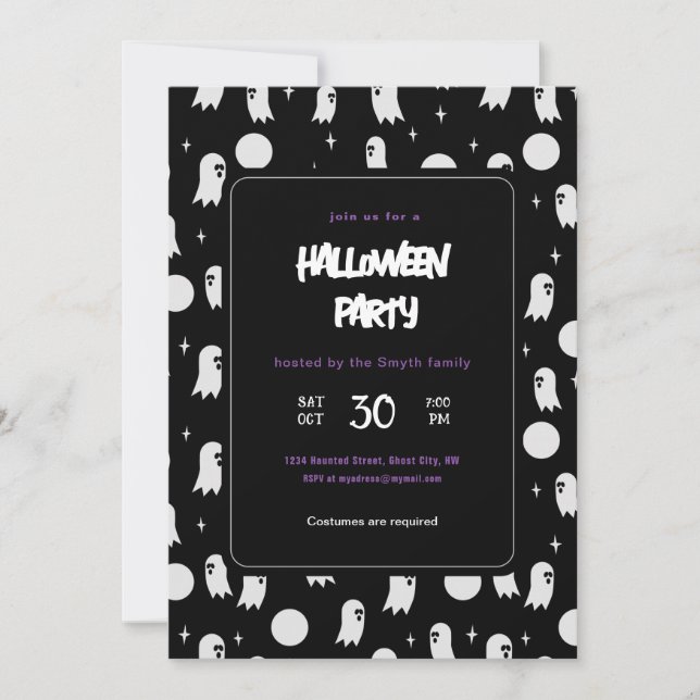 Invitación fiesta fantasma de halloween (Anverso)