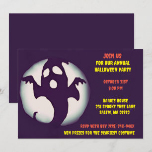 Invitación Fiesta fantasma de Halloween blanco y negro