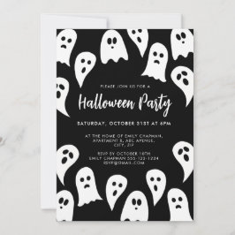Invitación Fiesta fantasma de Halloween blanco y negro