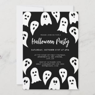 Invitación Fiesta fantasma de Halloween blanco y negro