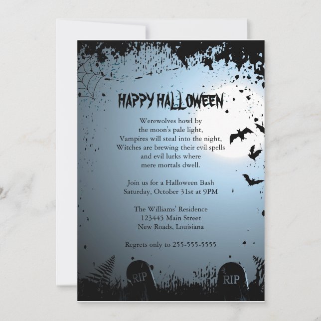 Invitación Fiesta fantasmagórico de Halloween (Anverso)