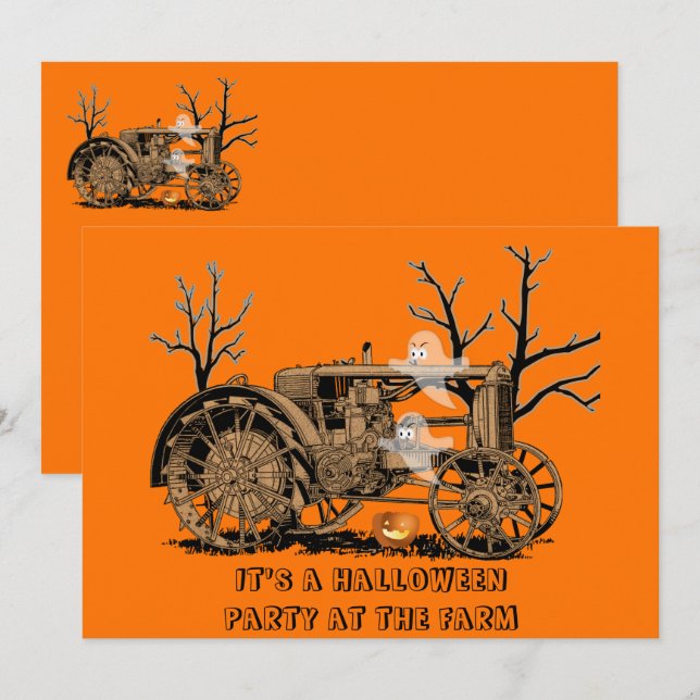Invitación FIESTA FARM Farm Tractor Farm Fhosts JACK O LANTER (Anverso / Reverso)