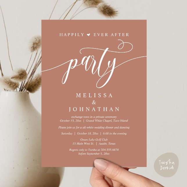 Invitación Fiesta Felices para Siempre, Cena de Boda Baile (Happily Ever After Dinner, Wedding Party Dancing Invitation Card PDF Modern Rustic Terracotta Earthy)