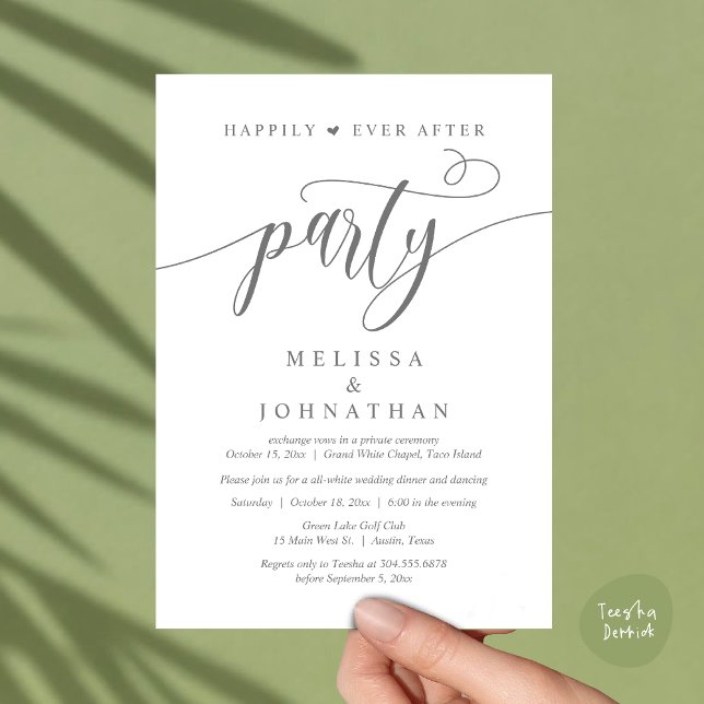 Invitación Fiesta Felices para Siempre, Cena de Boda Baile (Happily Ever After Dinner, Wedding Party Dancing Invitation Card PDF Modern Rustic Dark Grey)