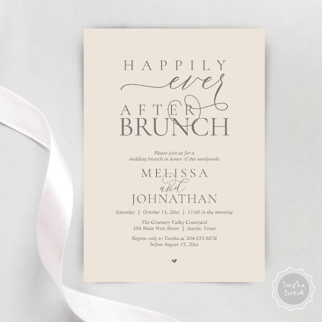Invitación Fiesta Felices para Siempre Cena de Boda con Evasi (Happily Ever After Brunch Wedding Elopement Celebration Invitation Card in Cream Grey)