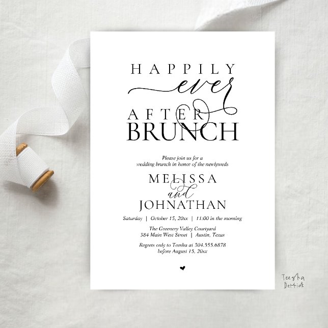 Invitación Fiesta Felices para Siempre Cena de Boda con Evasi (Happily Ever After Brunch Wedding Elopement Celebration Invitation Card in Black and White)