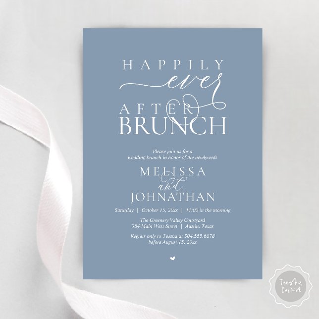 Invitación Fiesta Felices para Siempre Cena de Boda con Huida (Happily Ever After Brunch Wedding Elopement Celebration Invitation Card in Dusty Blue)