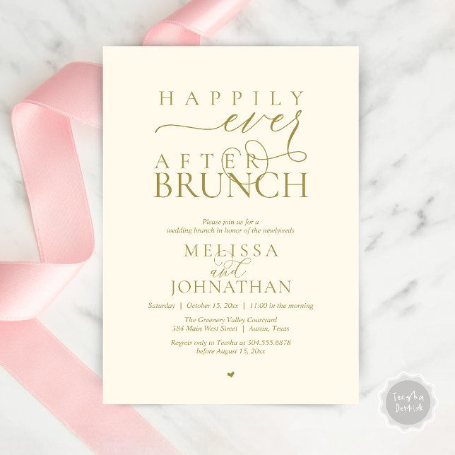 Invitación Fiesta Felices para Siempre Cena de Boda con Huida (Happily Ever After Brunch Wedding Elopement Celebration Invitation Card in Gold Yellow Cream)