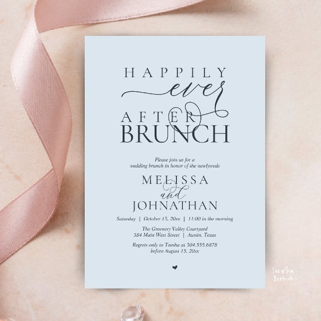 Invitación Fiesta Felices para Siempre Cena de Boda con Huida (Happily Ever After Brunch Wedding Elopement Celebration Invitation Card in Misty Blue)