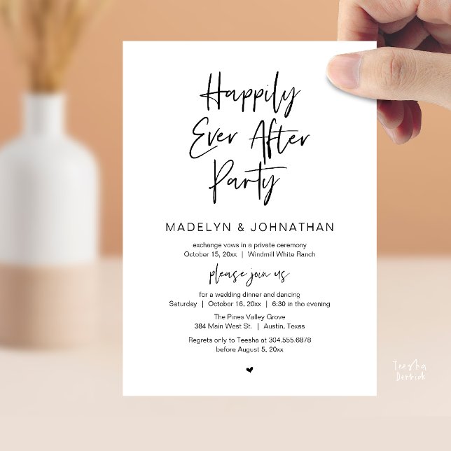Invitación Fiesta Felices para Siempre, Cena de Boda Moderna (Happily Ever After Party, Modern Wedding Reception Dinner Invitation card in black and white)