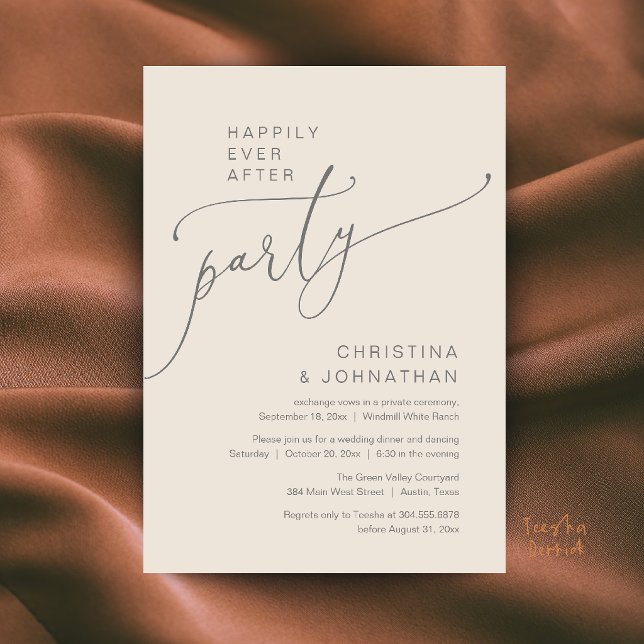 Invitación Fiesta Felices para Siempre, Cena de Recepción Mod (Happily Ever After Party, Modern Reception Dinner Invitation Card in Cream Grey)