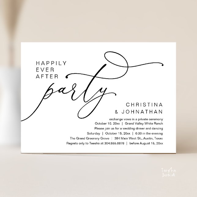 Invitación Fiesta Felices para Siempre, Cena Romántica de Bod (Happily Ever After Party, Romantic Wedding Dinner Invitation card in black and white)