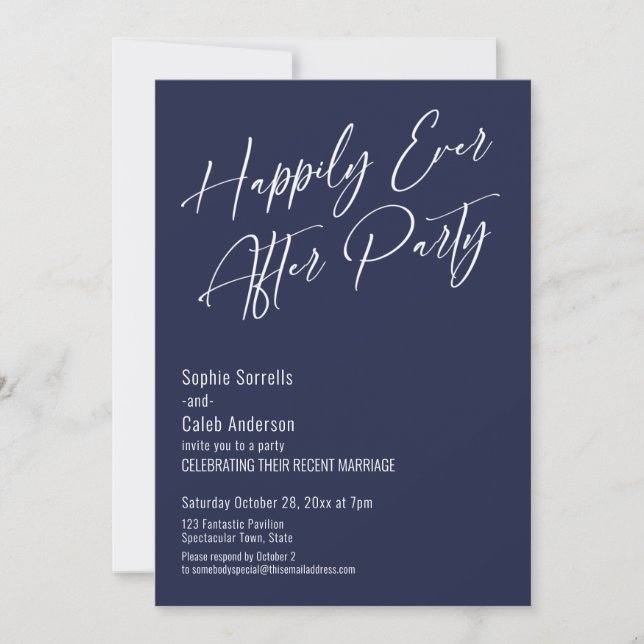 Invitación Fiesta Felices para Siempre Elegante Moderno Azul  (Anverso)