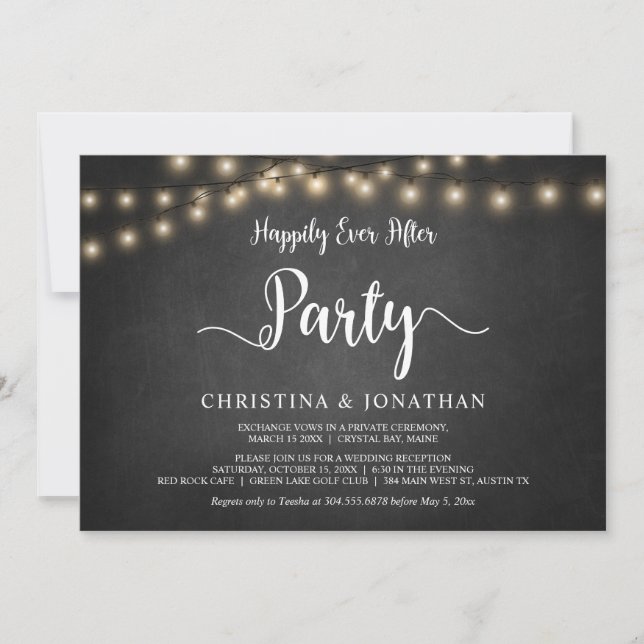 Invitación Fiesta Felices Para Siempre, Elopement de Luces de (Anverso)