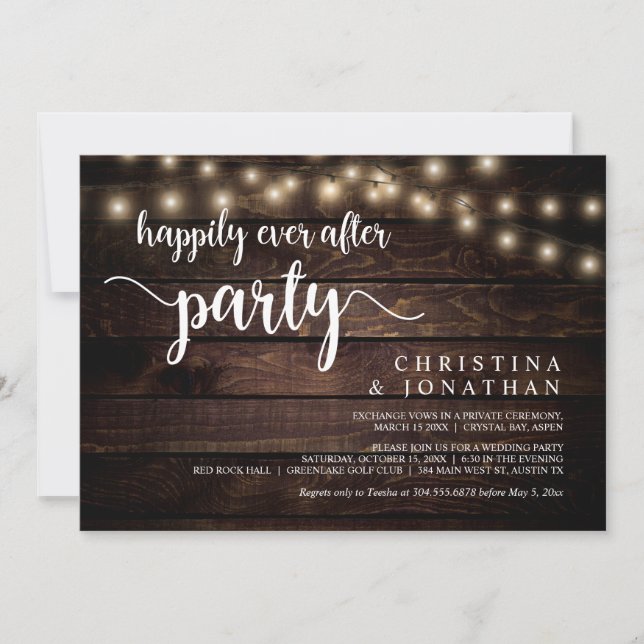 Invitación fiesta Felices para Siempre, luces de cadena, fuga (Anverso)