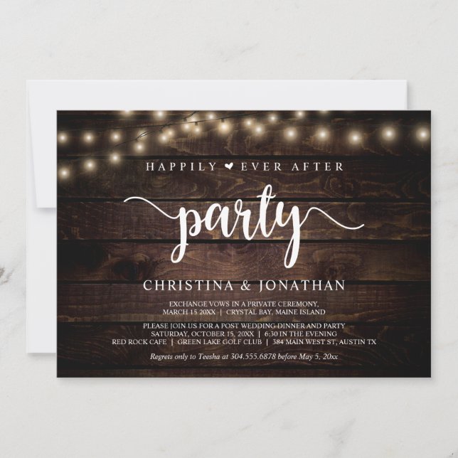 Invitación fiesta Felices para Siempre,  Luces de Cadena, Hui (Anverso)