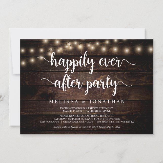 Invitación Fiesta Felices para Siempre, Luces de Cadena, Huid (Anverso)
