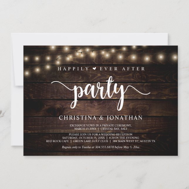 Invitación fiesta Felices para Siempre, luces de hadas, Elope (Anverso)