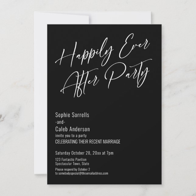 Invitación Fiesta Felices Para Siempre Moderno Elegante Negro (Anverso)