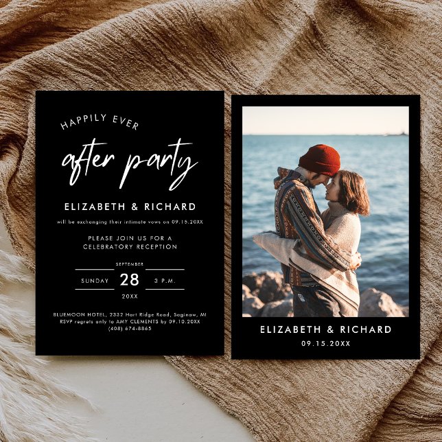 Invitación Fiesta Felices para Siempre Recepción de Boda Mini (Minimal happily ever after party invitation adds a romantic, joyful feel to your reception.)