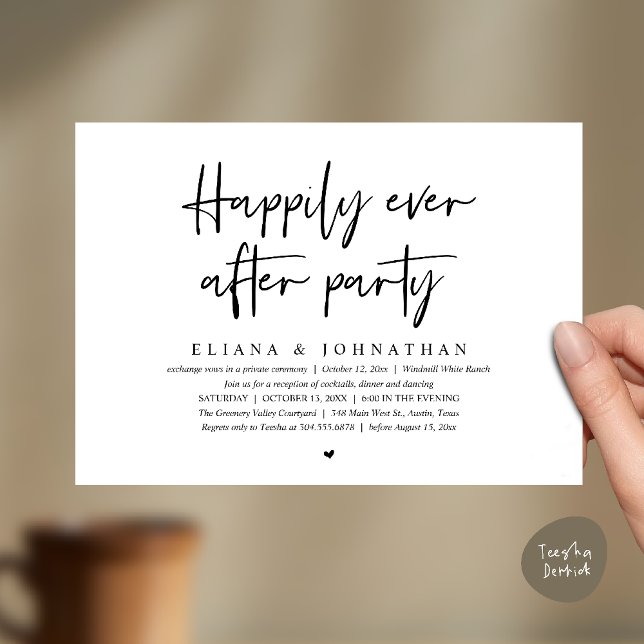 Invitación Fiesta Felices Para Siempre Recepción de Boda Mode (Happily Ever After Party Modern Wedding Reception Invitation Card in Black and White)