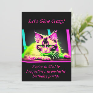 Invitación Fiesta felina neón: Colección de cumpleaños de Chi