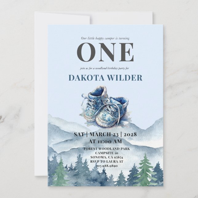 Invitación Fiesta feliz Camper 1er cumpleaños de camping (Anverso)