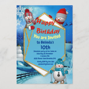 Invitación Fiesta Feliz Cumpleaños Snowman