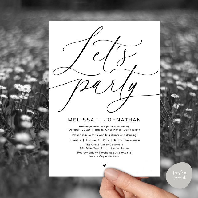 Invitación Fiesta Feliz para siempre después de la cena Boda (Let's Party Happily Ever After Romantic Modern Wedding Dinner Invitation Card PDF White Black)