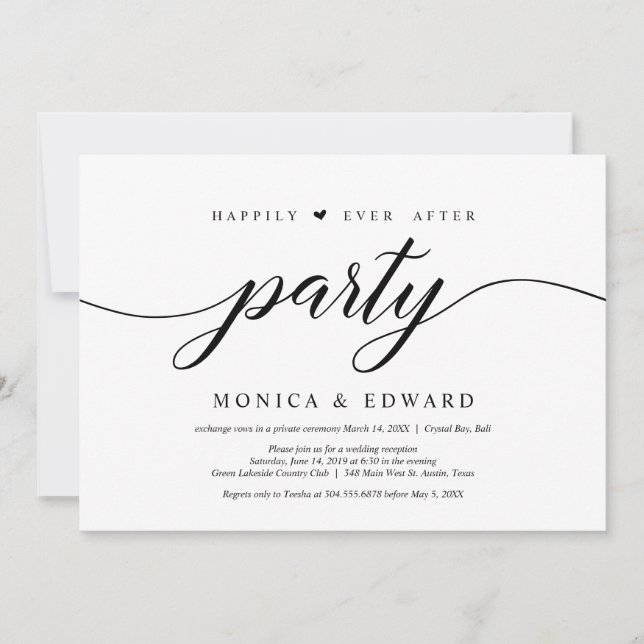 Invitación Fiesta feliz para siempre, fuga de novios (Anverso)
