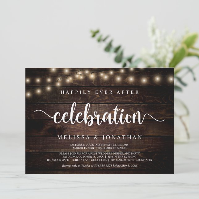 Invitación Fiesta Feliz para Siempre, Luces de Cadena, Huida  (Anverso de pie)