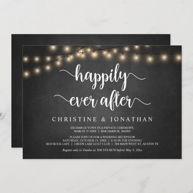 Invitación Fiesta Feliz Para Siempre, Luces de Cadena, Huida  (Anverso / Reverso)