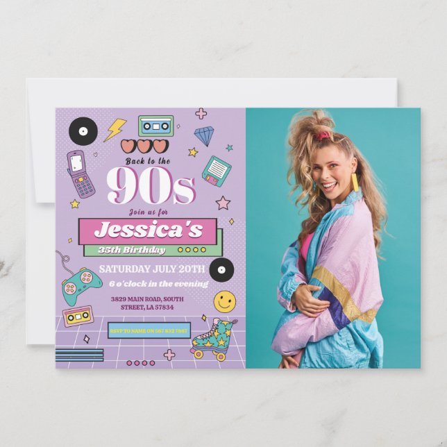 Invitación Fiesta femenina de fotografía de cumpleaños 90 ret (Anverso)