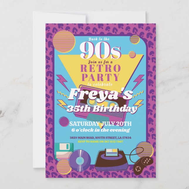 Invitación Fiesta femenina de los años 90 del retro (Anverso)