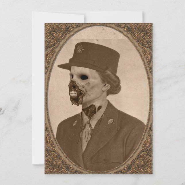 Invitación Fiesta femenino de Halloween del soldado del zombi (Anverso)