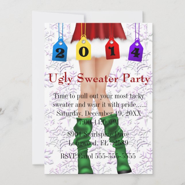 Invitación Fiesta feo del suéter del día de fiesta/del (Anverso)