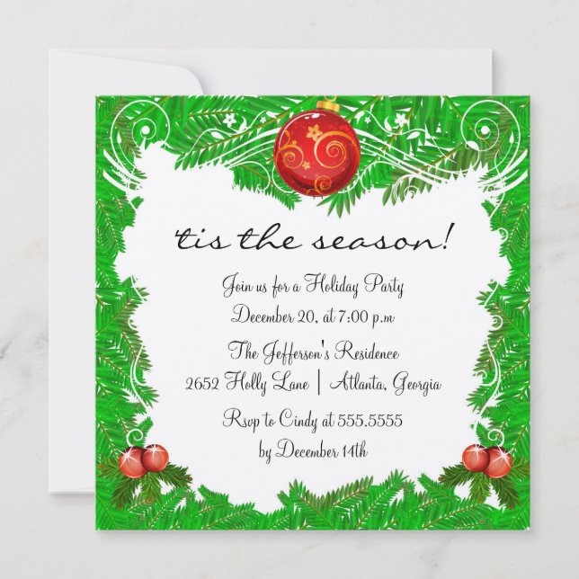 Invitación Fiesta feriada de hojas huecas y ornamentos (Anverso)