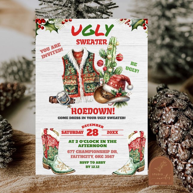 Invitación Fiesta feriada de los Navidades de vaqueros de Be  (Subido por el creador)